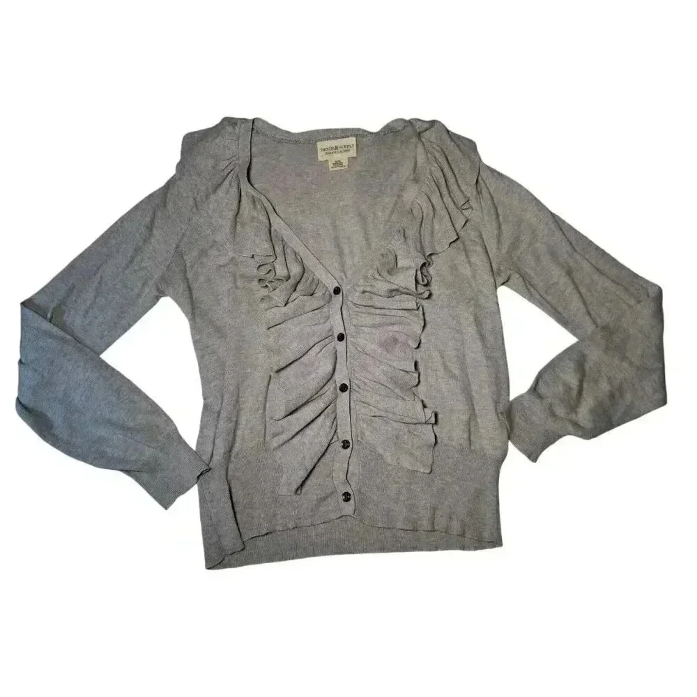 Denim & Supply Ralph Lauren Size XL Gray Ruffle Button Up Cardigan Sweater